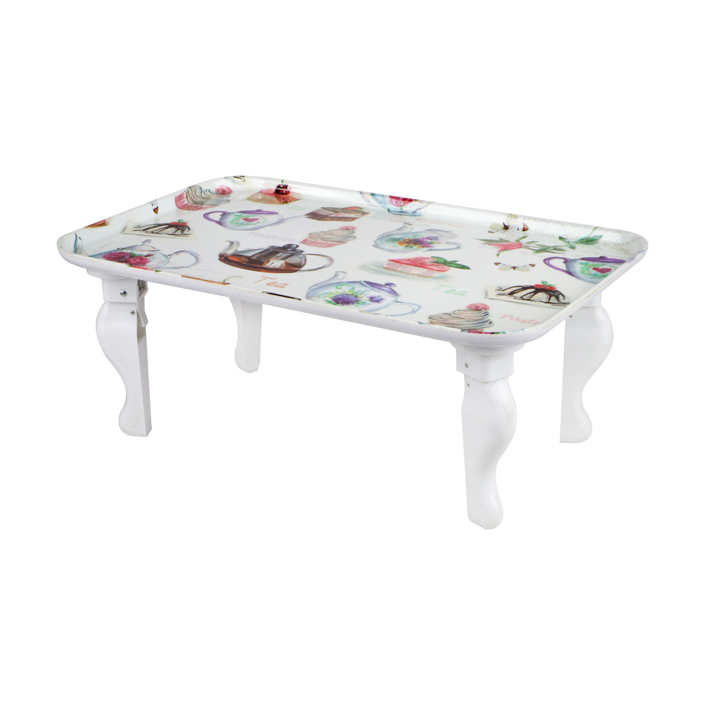 KASSA HOME โต๊ะเมลามีนทรงเหลี่ยมมีขาตั้งพับได้ รุ่น YL0805275 ขนาด 28 นิ้ว ลาย Bread Coffee Pattern