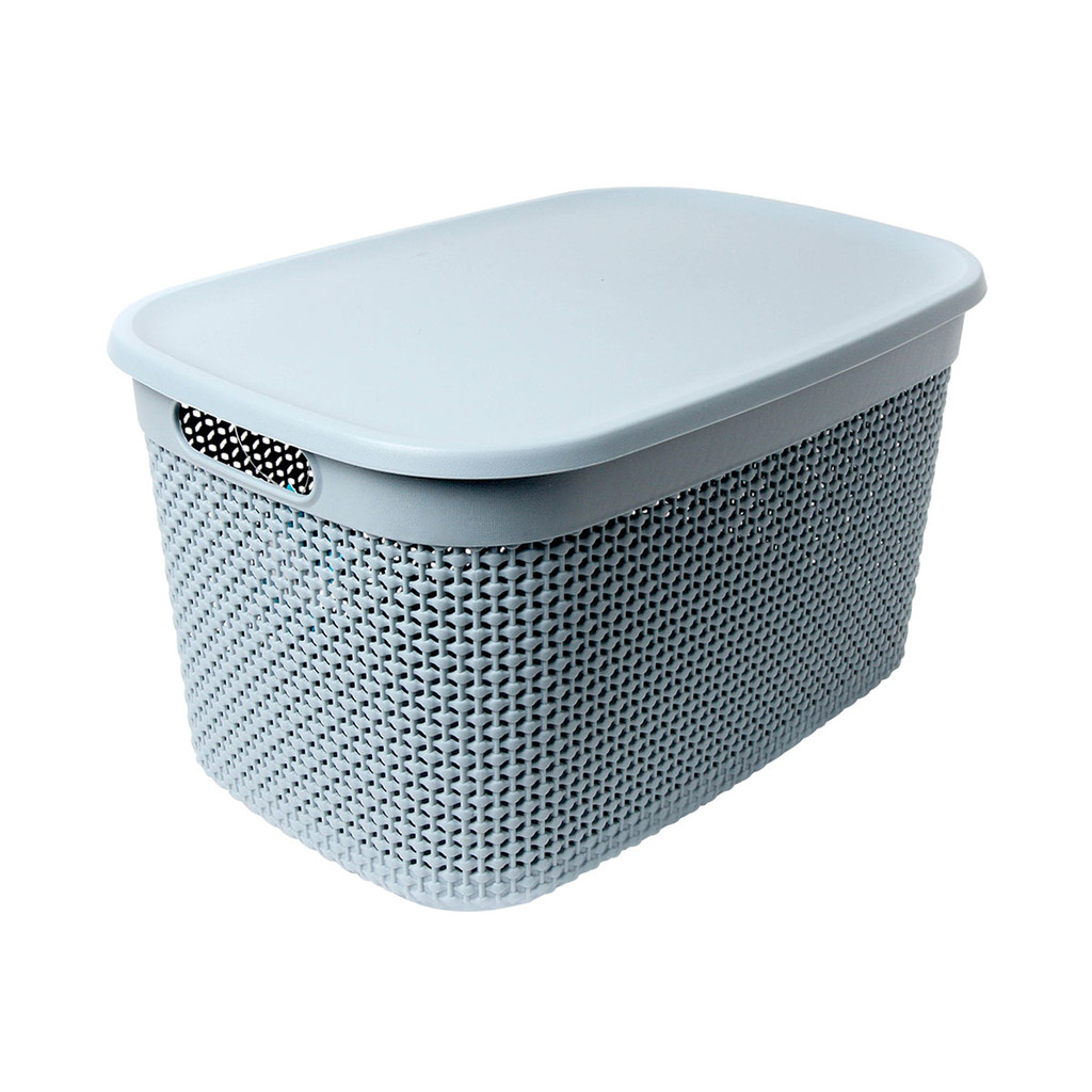 KASSA HOME ตะกร้าผ้าเหลี่ยมพลาสติกพร้อมฝาปิด Size L Stereo รุ่น BA648-L ขนาด 42x28.5x23.2 ซม. สีฟ้า