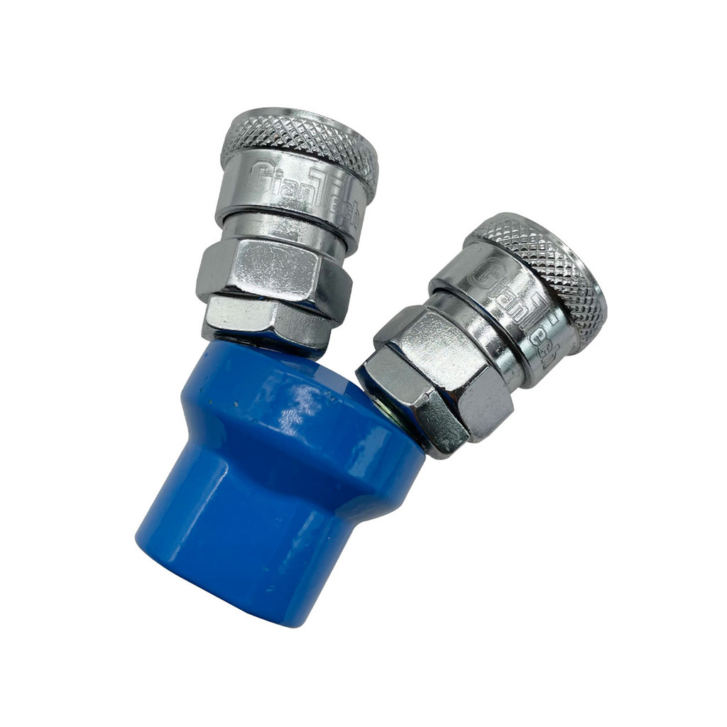 GIANTTECH ข้อต่อคอปเปอร์ 2 ทางกลม รุ่น SMV ขนาด 1/4 นิ้ว สีเงิน - น้ำเงิน