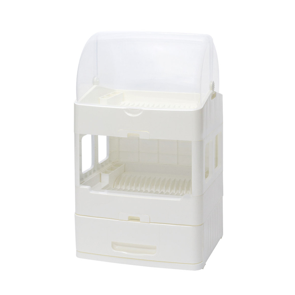 KASSA HOME ที่คว่ำจานพลาสติกพร้อมฝาครอบและลิ้นชัก 3 ชั้น  รุ่น API-6881 ขนาด 44 x 38 x 76 ซม. สีขาว