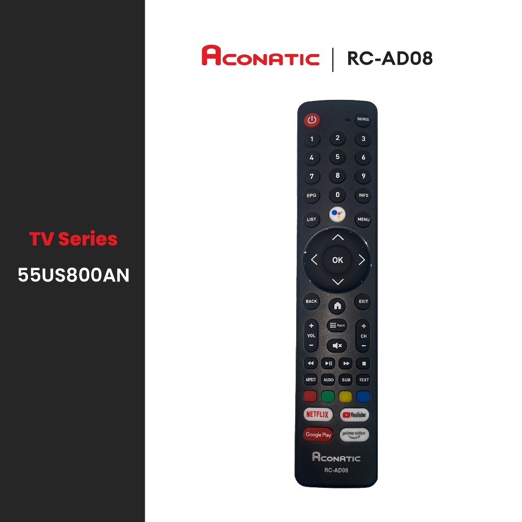 ACONATIC รีโมททีวี รุ่น RC-AD08 ใช้สำหรับ SMART TV (Android) สำหรับทีวีรุ่น 55US800AN