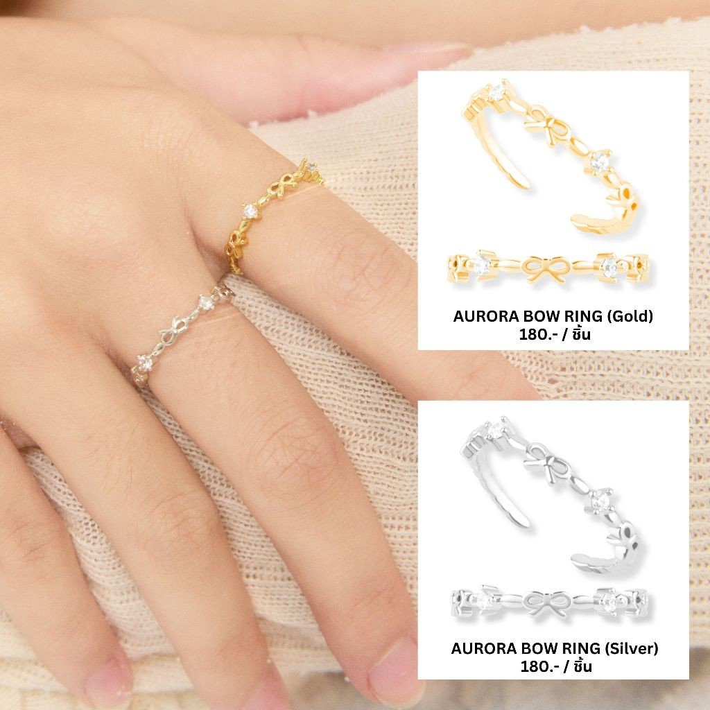 [New Collection] แหวน Aurora Bow Ring แหวนโบว์สลับเพชร ปรับไซส์ได้ ดีเทลกรุบมาก – The Green Box