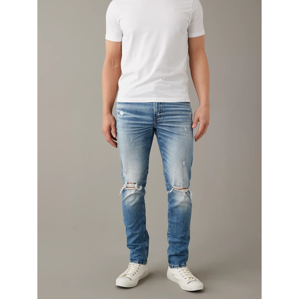 American Eagle กางเกงยีนส์ผู้ชาย MEDIUM W/ DESTROY SLIM FIT สี ELECTRIC BLUE - 011-6484-501