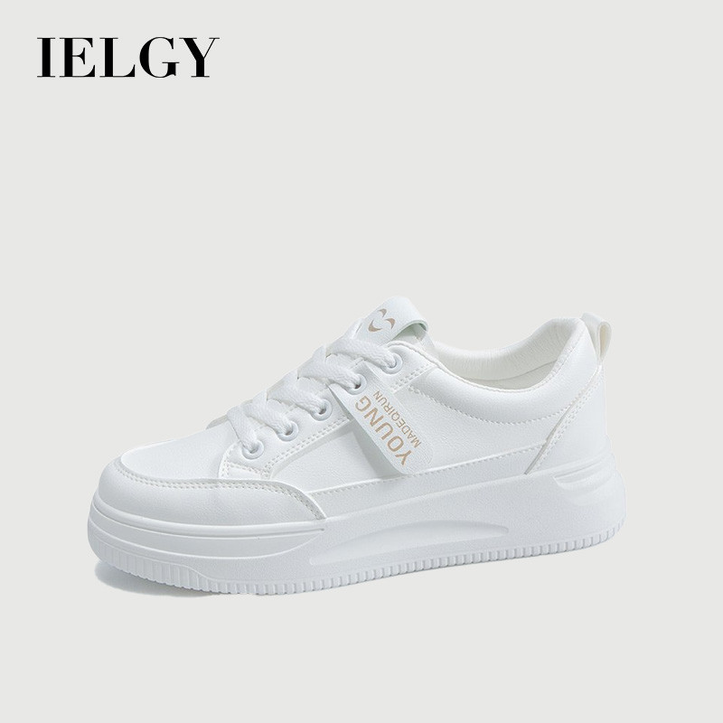 IELGY สีขาวสาว 2025 เวอร์ชั่นเกาหลีอเนกประสงค์แฟชั่นรองเท้าผ้าใบนักเรียนมัฟฟินแบนรองเท้าผ้าใบลําลอง