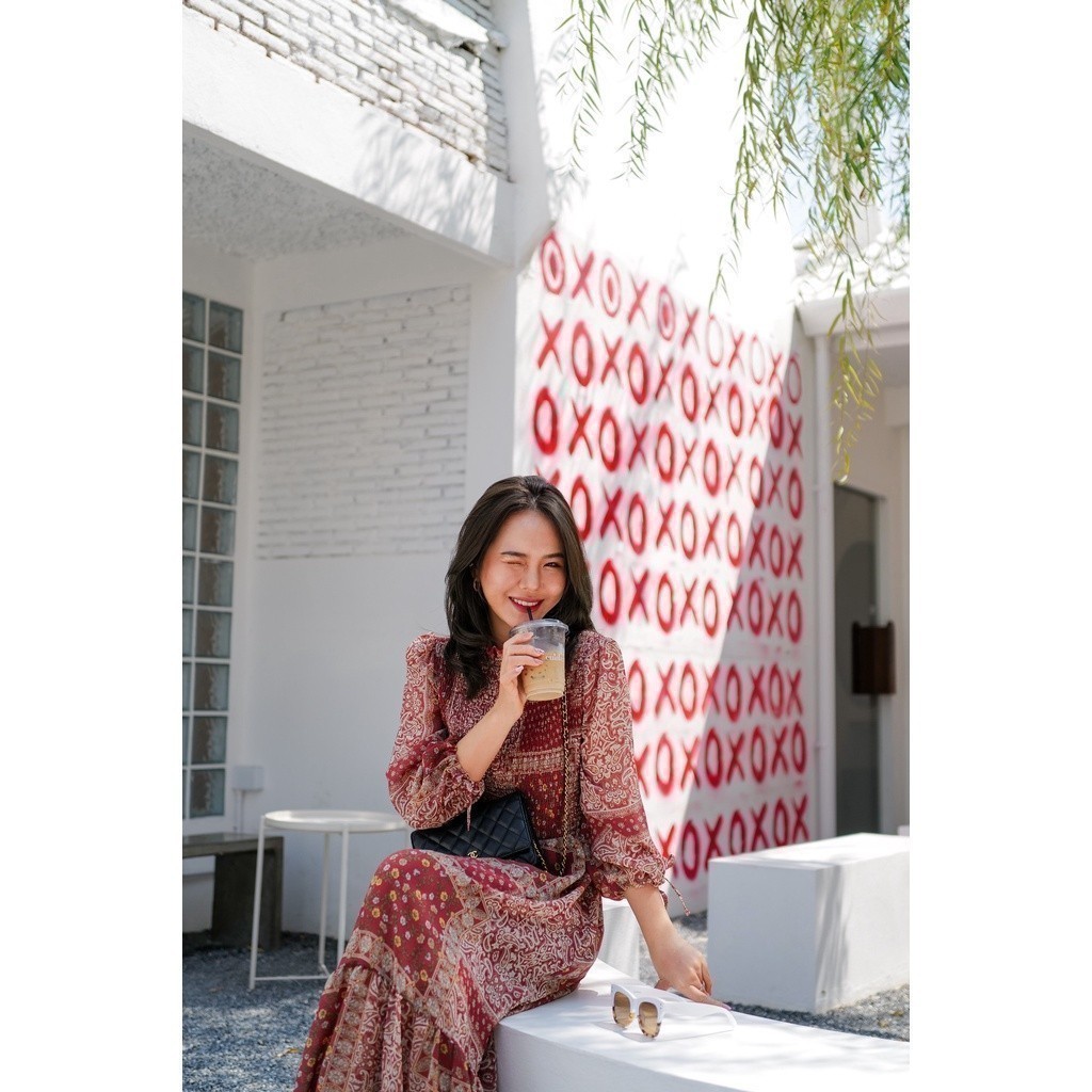 MyWay Brand : Dress สีแดงเข้มๆ ไม่ใช่สีแดงสดนะคะ – Antique Garnet Red ชุดเดรสยาว  ผ้าซีฟอง ราคา ถูกที่สุด ดีลบีเคเค แกลเลอรีภาพที่ 7