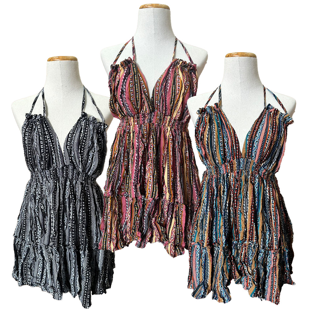 🌻เดรสยาวสายผูกคอ โชว์หลัง เซ็กซี่ มีหลายสี สไตล์โบฮีเมีย 🌻 ETC-6201