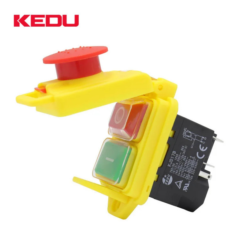 <0>KEDU สวิตช์กดแบบกันน้ำแบบแม่เหล็กไฟฟ้า KJD17B 120V / 220V 2HP 16A สวิตช์หยุดฉุกเฉินแบบ 5 ขา
