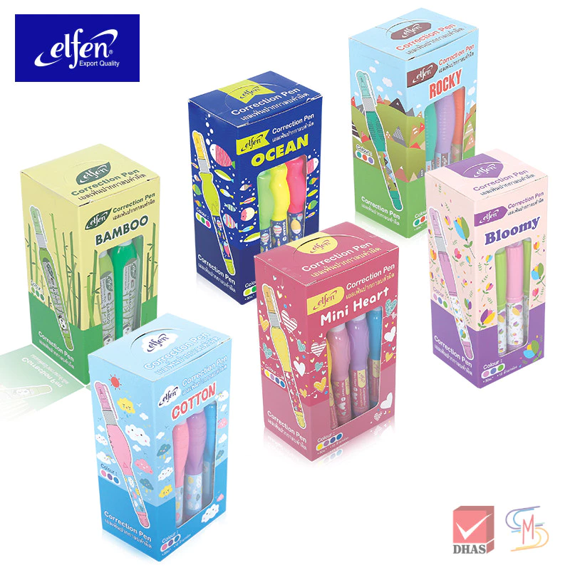 Elfen เอลเฟ่น ปากกาลบคำผิด ลายน่ารัก 0.3 มม. (คละสี) จำนวน 12 แท่ง