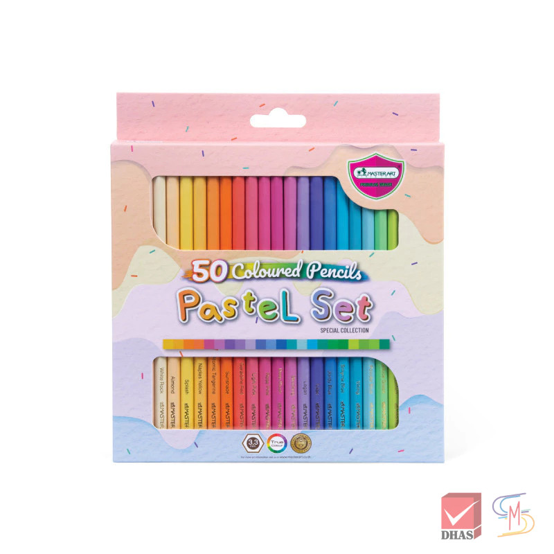 Master Art สีไม้ ดินสอสีไม้ แท่งยาว 50 สีพาสเทล (1 กล่อง)