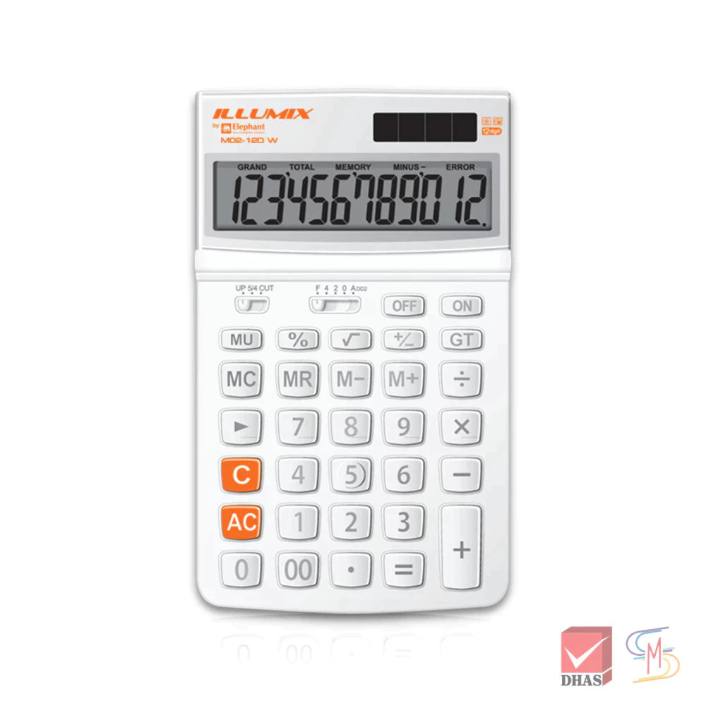 Elephant ตราช้าง เครื่องคิดเลข รุ่น M02-12D W สีขาว จำนวน 1 เครื่อง