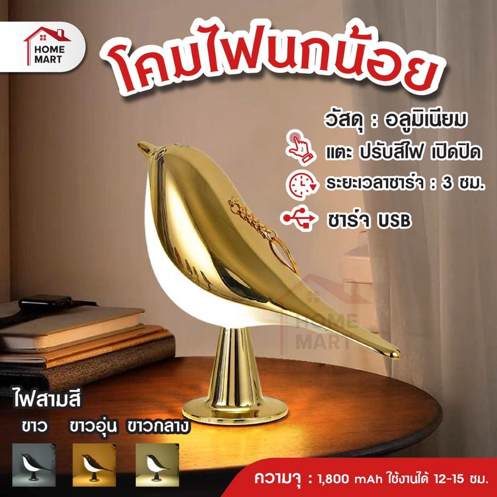 โคมไฟรูปนก - โคมไฟตั้งโต๊ะ โคมไฟร้านอาหาร ไฟแต่งห้อง ชาร์จ USB ปรับสีแสง หรี่ได้ โคมไฟ LED ตกแต่ง โคมไฟบาร์เหล้า