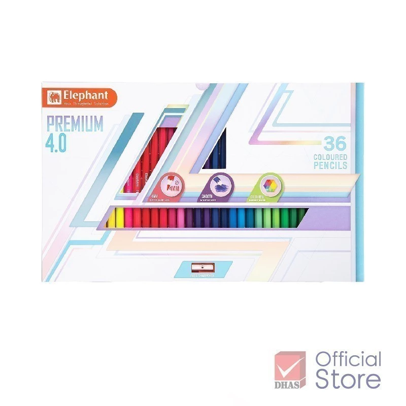 Elephant สีไม้ 36 สี รุ่น Premium 4.0 (ไส้ใหญ่พิเศษ 4.0 มม.) - 1 กล่อง