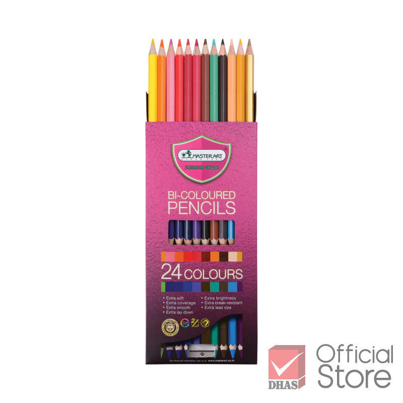 Master Art สีไม้ ดินสอสีไม้ 2 หัว 24 สี รุ่นใหม่ แท่งเดียวได้ 2 สี – จำนวน 1 กล่อง