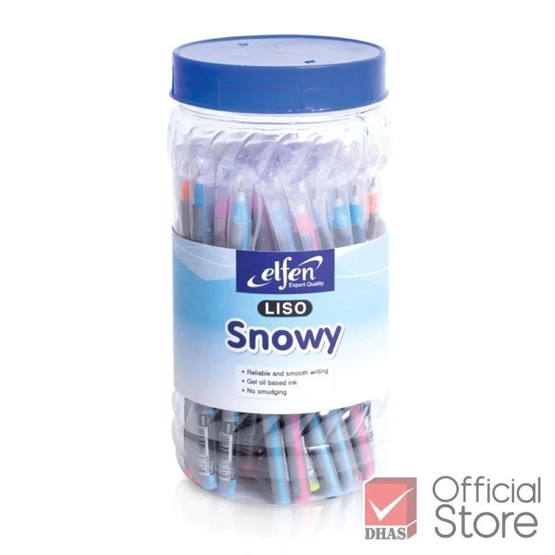 Elfen ปากกาลูกลื่น รุ่น Liso Snowy (ลิโซ่ สโนวี่) 0.5 มม. หมึกน้ำเงิน - กระปุก 50 ด้าม