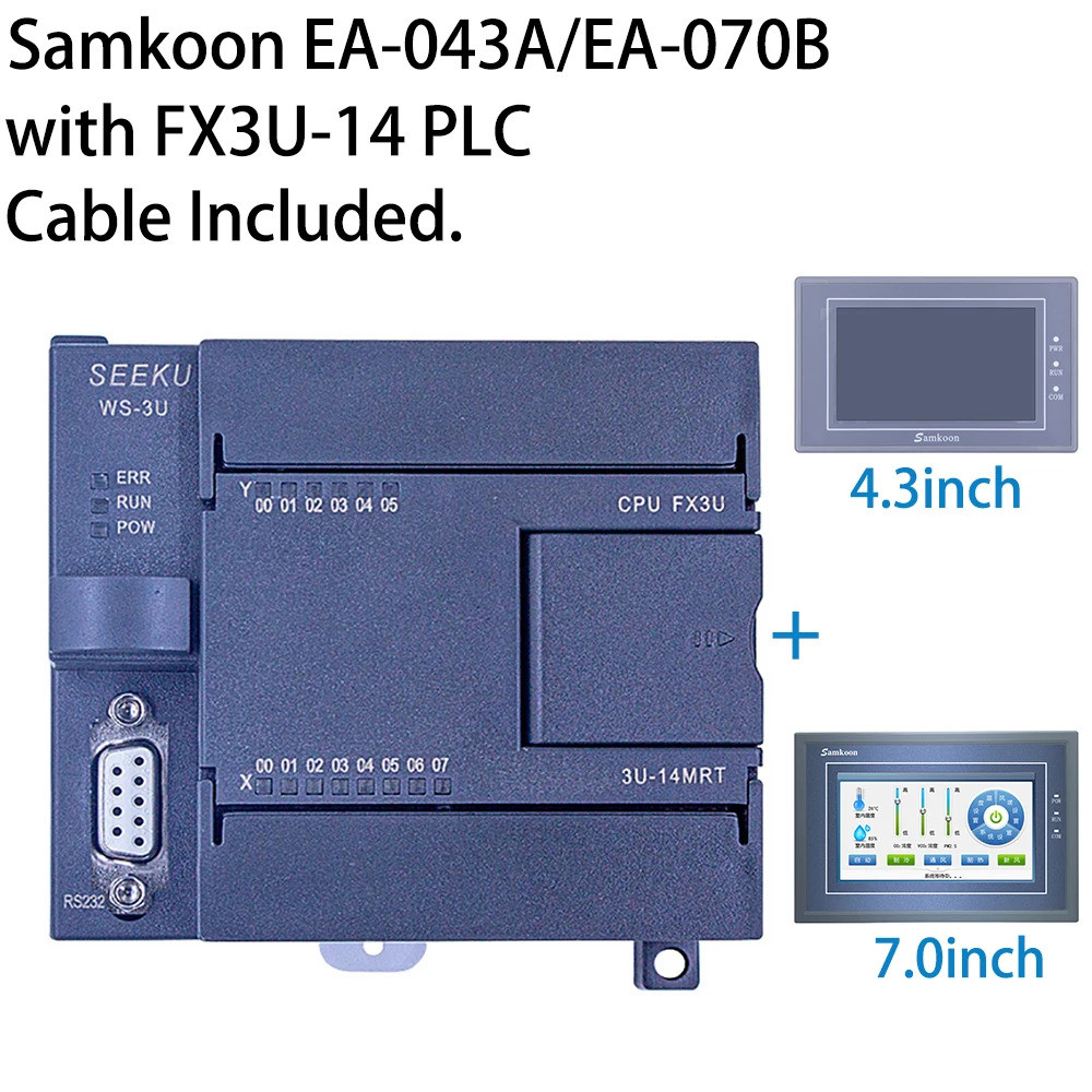 จอภาพ HMI Samkoon EA-043A EA-070B ขนาด 4.3/7.0 นิ้ว พร้อม PLC FX3U-14MT 14MR 14MRT อนาล็อก 6AD 2DA R