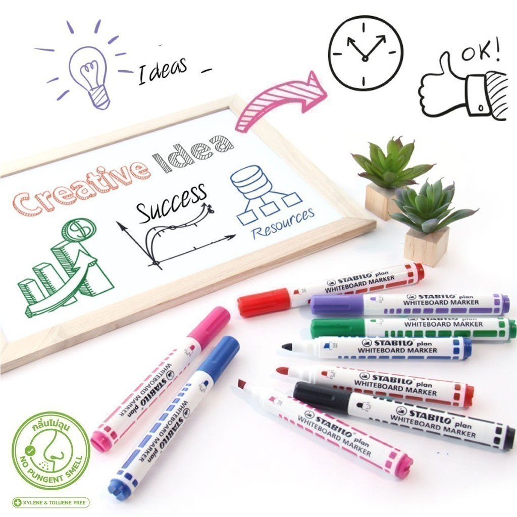 ปากกาไวท์บอร์ด Whiteboard Stabilo รุ่น Plan 641 , Plan 643 เซ็ต 6 สี