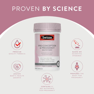 Swisse Ultinatal Pre-Conception & Pregnancy Multivitamin อาหารเสริมวิตามินสำหรับก่อนตั้งครรภ์หรือคณะตั้งครรภ์ 180 เม็ด (EXP:09 2027)