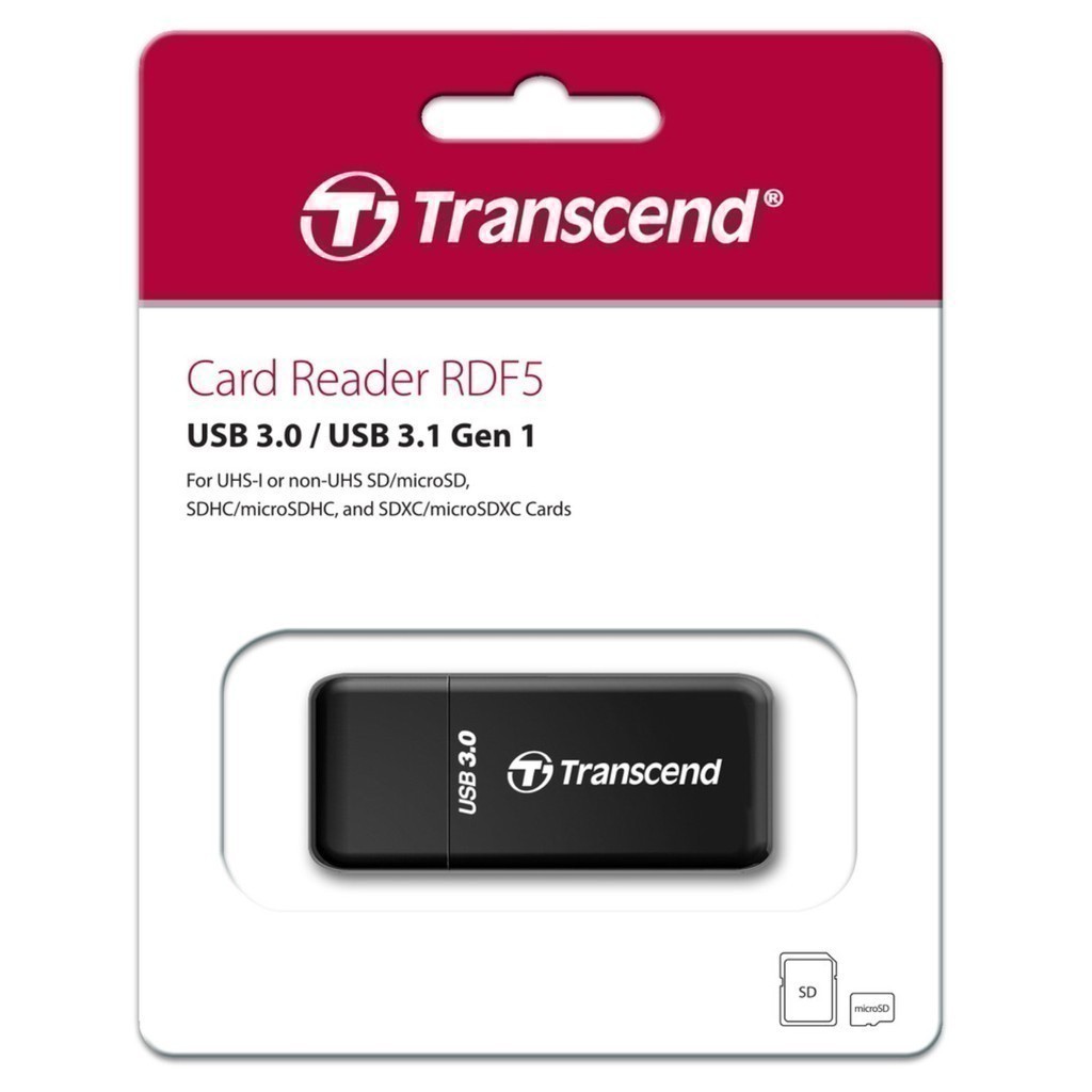 Transcend Card Reader USB 3.1/3.0 : TS-RDF5K : ตัวอ่าน SD / Micro SD Card (สินค้ารับประกัน 2 ปี) - สินค้ามีใบกำกับภาษี