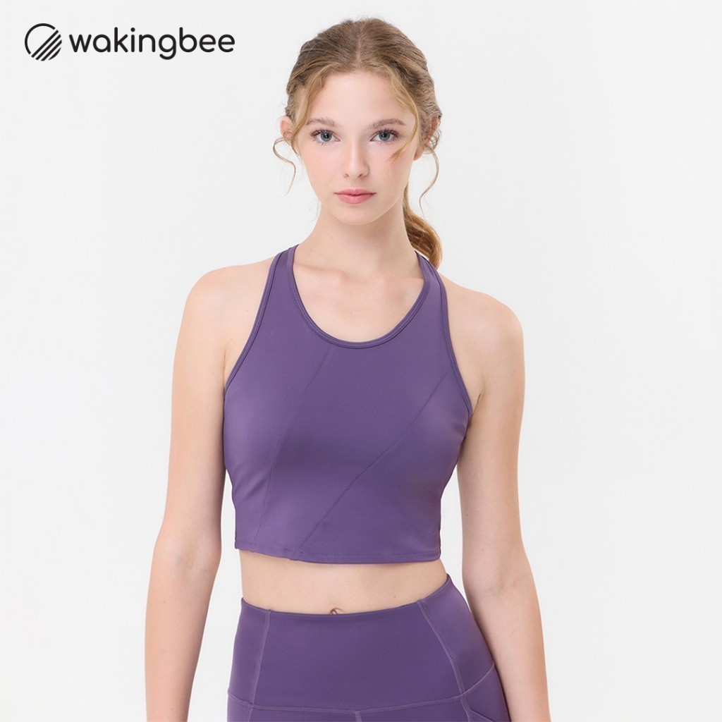 Wakingbee Block Bra (Grape) สปอร์ตบรา ทรงครอป ตัดต่อแบบเฉียงช่วยพรางหุ่น ผ้ายืดหยุ่น แห้งเร็ว มีฟองน้ำ