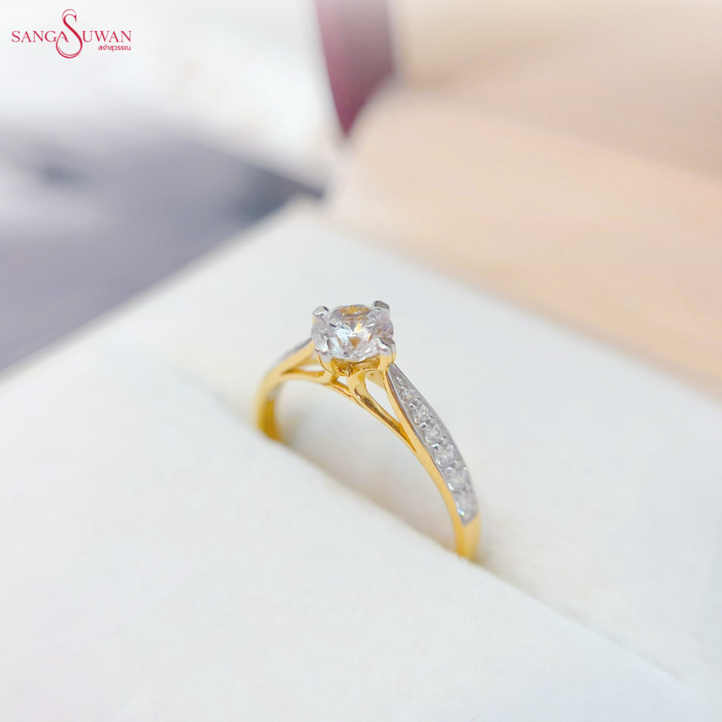 ส่งฟรี แหวนเพชรสวิส ชูบ่าเพชรสลิม เรือนทองแท้ สง่าสุวรรณ ขายคืนได้ราคาดี มีใบรับประกัน RCR040CZW