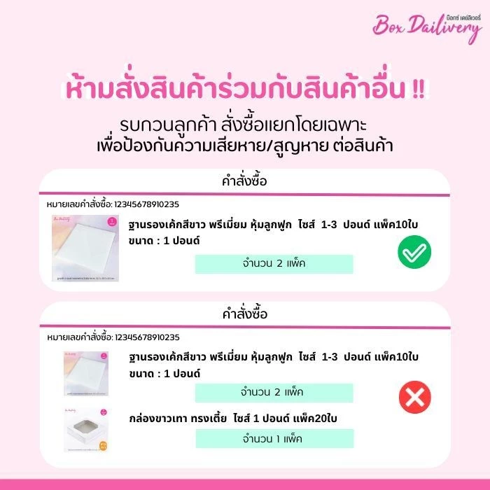 BoxDailivery (พรีเมี่ยม) ฐานรองเค้กสีขาว หุ้มลูกฟูก ไซส์ 1-3ปอนด์ แพ็ค10ใบ *ห้าม! สั่งร่วมกับสินค้าอื่น*