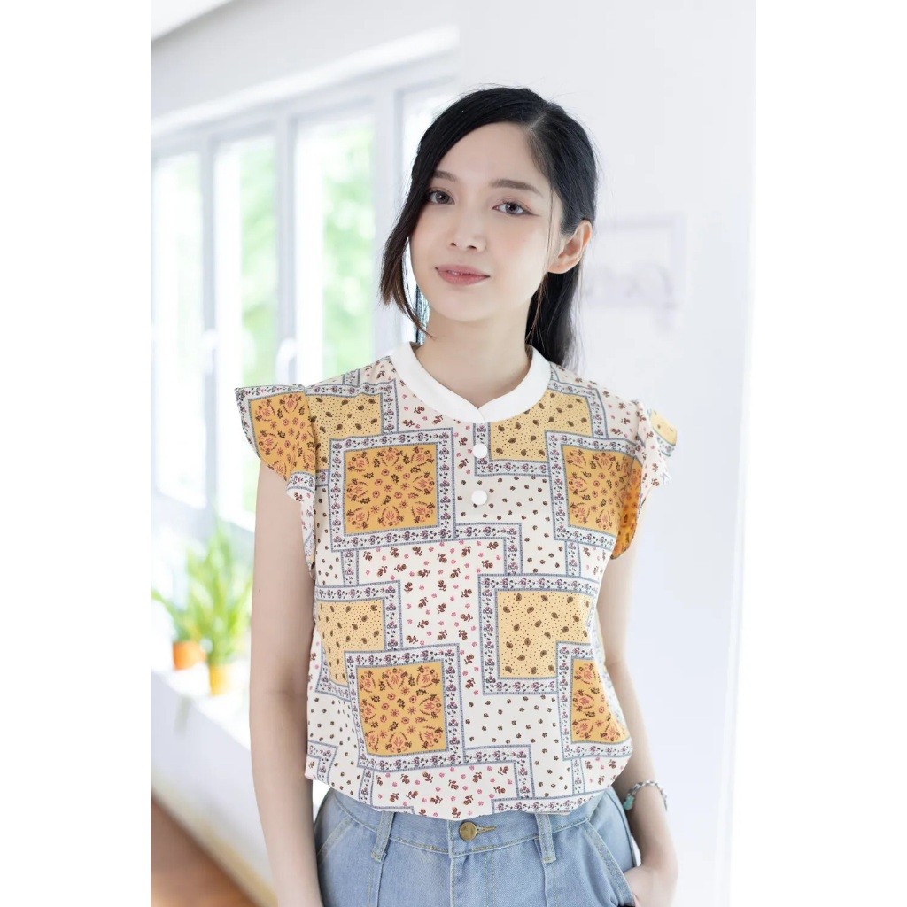 Narinari : MT3911 Overlap Collar Frill Sleeve Blouse  เสื้อแขนกุด แต่งระบายแขน ราคา ถูกที่สุด ดีลบีเคเค แกลเลอรีภาพที่ 7