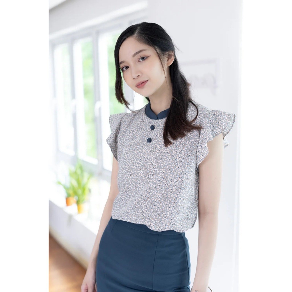 Narinari : MT3911 Overlap Collar Frill Sleeve Blouse  เสื้อแขนกุด แต่งระบายแขน ราคา ถูกที่สุด ดีลบีเคเค แกลเลอรีภาพที่ 3