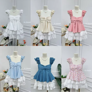 เสื้อสายเดี่ยวโบว์หน้า แต่งแขนระบาย 🎀bow tops🎀