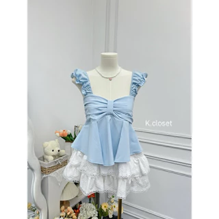 เสื้อสายเดี่ยวโบว์หน้า แต่งแขนระบาย 🎀bow tops🎀