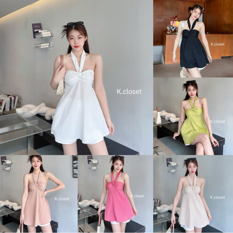 เสื้อเกาะอก คล้องคอทรงยาวพรางหุ่น ใส่ได้ 2 แบบ สายถอดได้✨(เสื้อ)