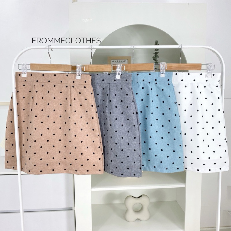 ⚫️กระโปรงทรงเอผ้าคอตตอนลินินลายจุดPolka dot(XS-5XL)