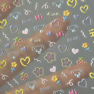สติกเกอร์ติดเล็บติดเล็บแบ๊วๆ ดอกไม้หัวใจ แผ่นละ 8 บาท พร้อมส่งในไทย