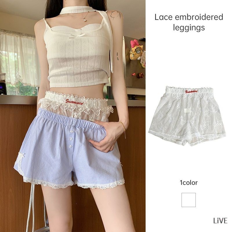 ลูกไม้ปัก Bottoming กางเกงขาสั้นผู้หญิงแฟชั่นกางเกงขาสั้นเซ็กซี่กางเกงขาสั้นขาตรง LIVE