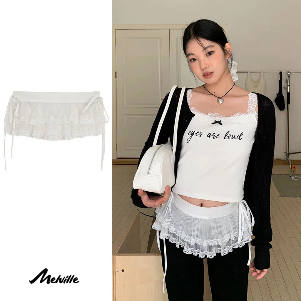 กระโปรงครึ ่ งสีขาวสไตล ์ ยุโรปและอเมริกาฤดูร ้ อนใหม ่ ของผู ้ หญิง A-line กระโปรงสั ้ นพิเศษผ ้ าม ่ านกระโปรงเอวสูง MEL