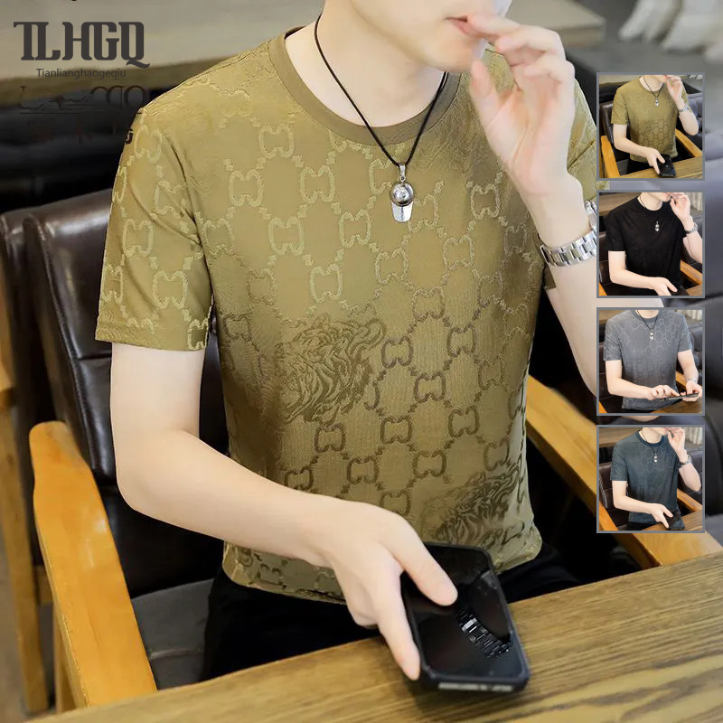 TLHGQ เสื้อยืดแขนสั้นผู้ชายระบายอากาศมีสไตล์ลายเรขาคณิตสําหรับชุดลําลองฤดูร้อน