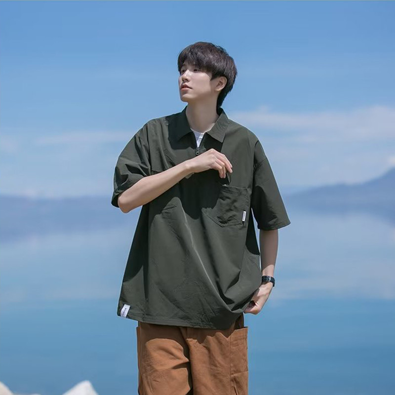 TLHGQ เสื้อโปโลอินเทรนด์แขนสั้นหล่อสไตล์ฮ่องกง