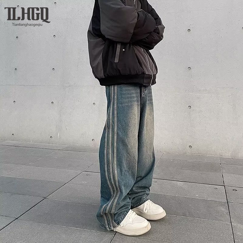 TLHGQ กางเกงยีนขายาว อเนกประสงค์ สไตล์ฮาราจูกุ สําหรับผู้ชาย