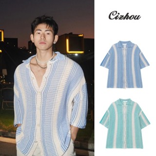 เสื้อกันหนาวคาร์ดิแกน แขนสั้น คอปก ผ้าถัก ทรงหลวม ป้องกันแดด…