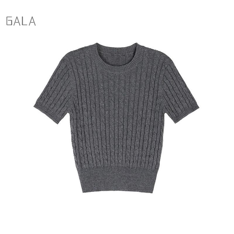 เสื้อถักแขนสั้นย้อนยุคผู้หญิงเสื้อถักบางอเนกประสงค์รอบคอเอวดึงด้านบน GA - รูปที่ 5