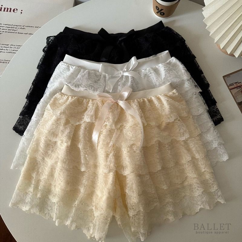 เค้กชั้นโบว์ลูกไม้กางเกงขาสั้นหลวมบางสามจุดกางเกงขาสั้น Bottoming กางเกงความปลอดภัยผู้หญิง BB - รูปที่ 4