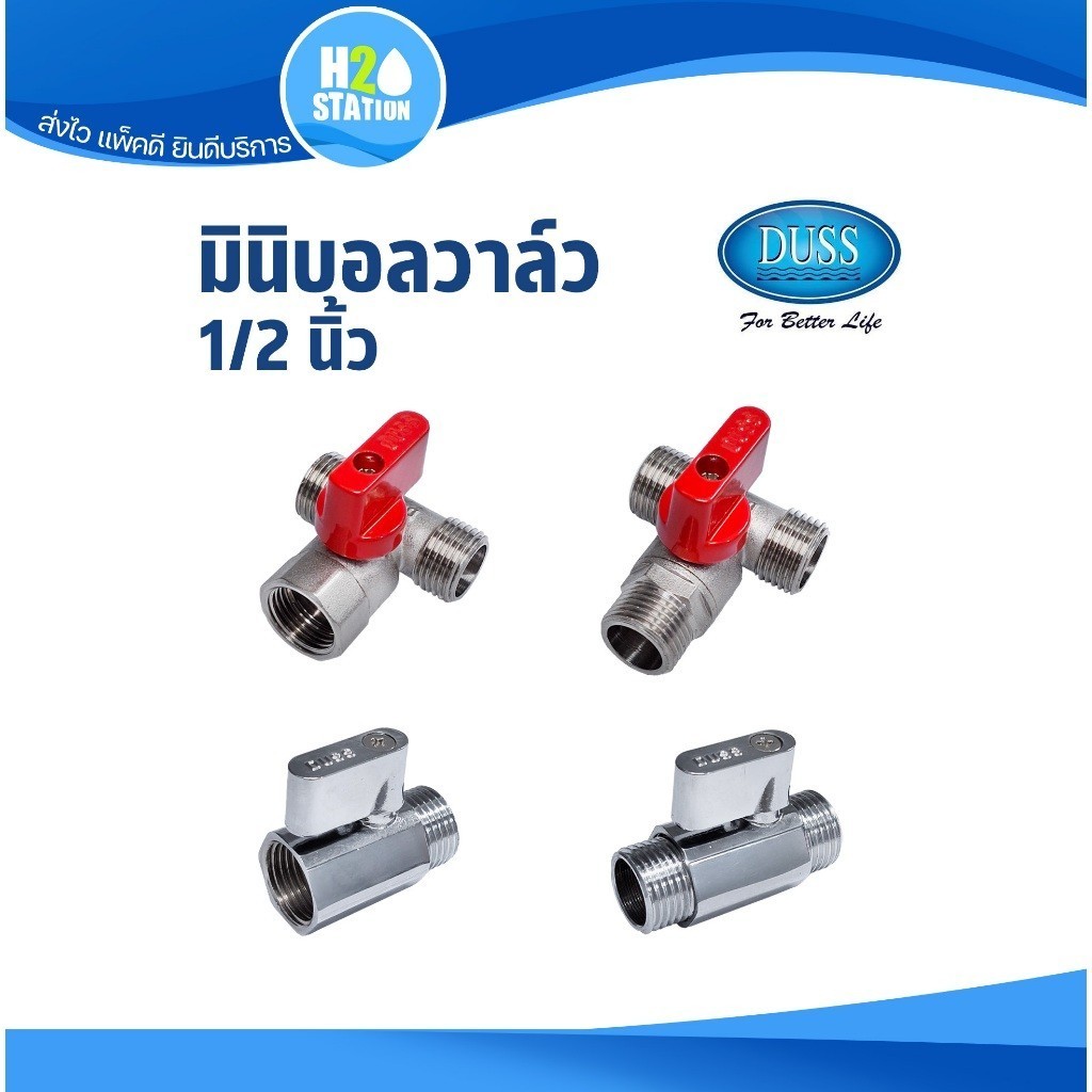 มินิบอลวาล์ว DUSS (ทองเหลือง) 1/2 นิ้ว (4 หุน) : ผผ.(MM) ผม.(MF) มม.(FF) ผผผ.(MMM) ผผม.(MMF)