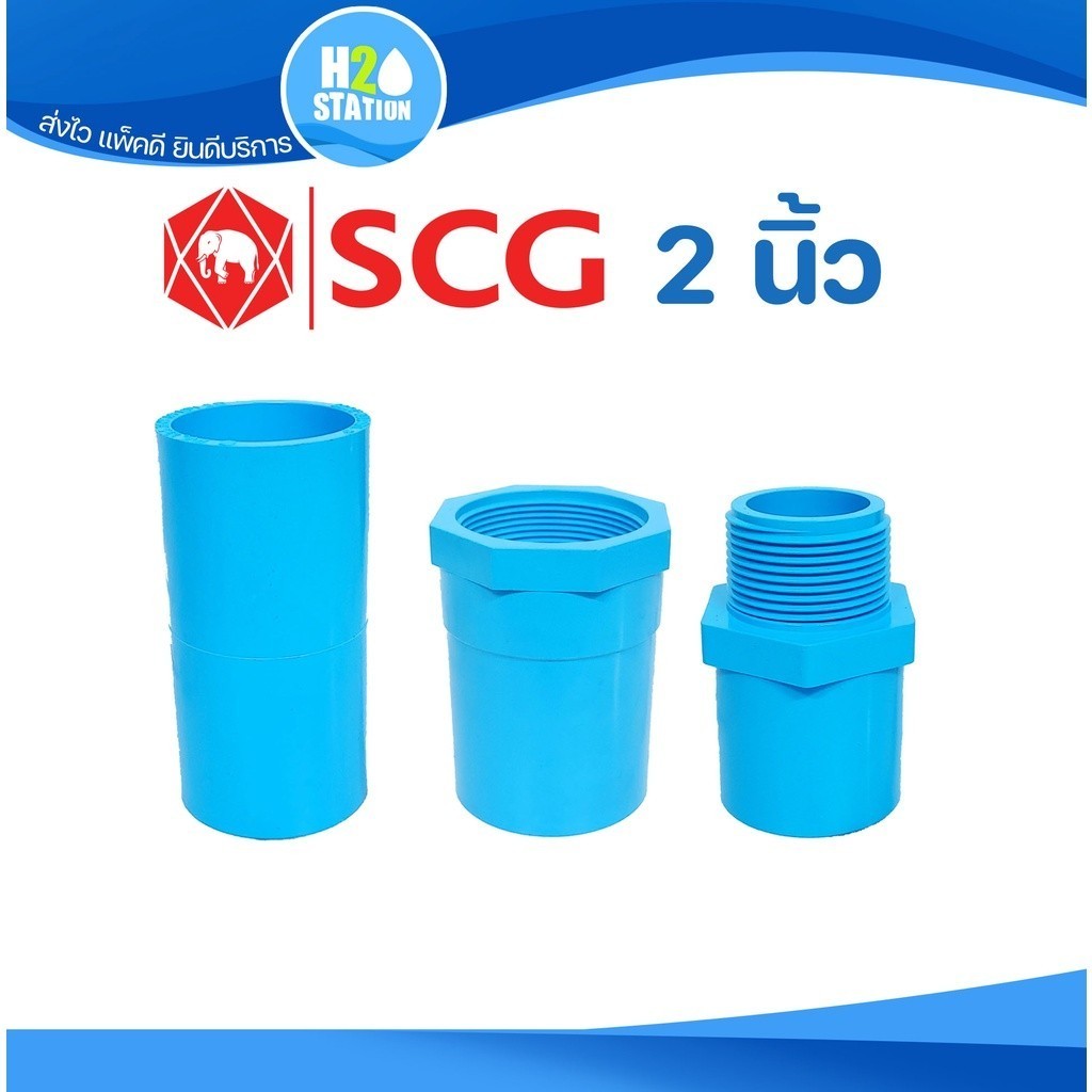 ข้อต่อ PVC (หนา) 2 นิ้ว (55 มม.) ต่อตรง เกลียวใน-นอก : ข้อต่อท่อ ตราช้าง SCG พีว