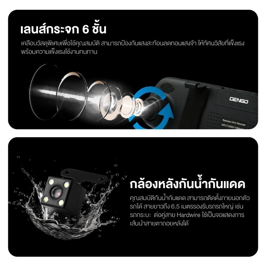 [แพ็คคู่เมมฯ 32GB] Dengo Auto Mirror Wifi กล้องติดรถ ชัด1080p จอซ้ายลนส์ขวา 2 กล้องหน้าหลัง กระจกตัดแสง ประกัน 1 ปี - รูปที่ 5