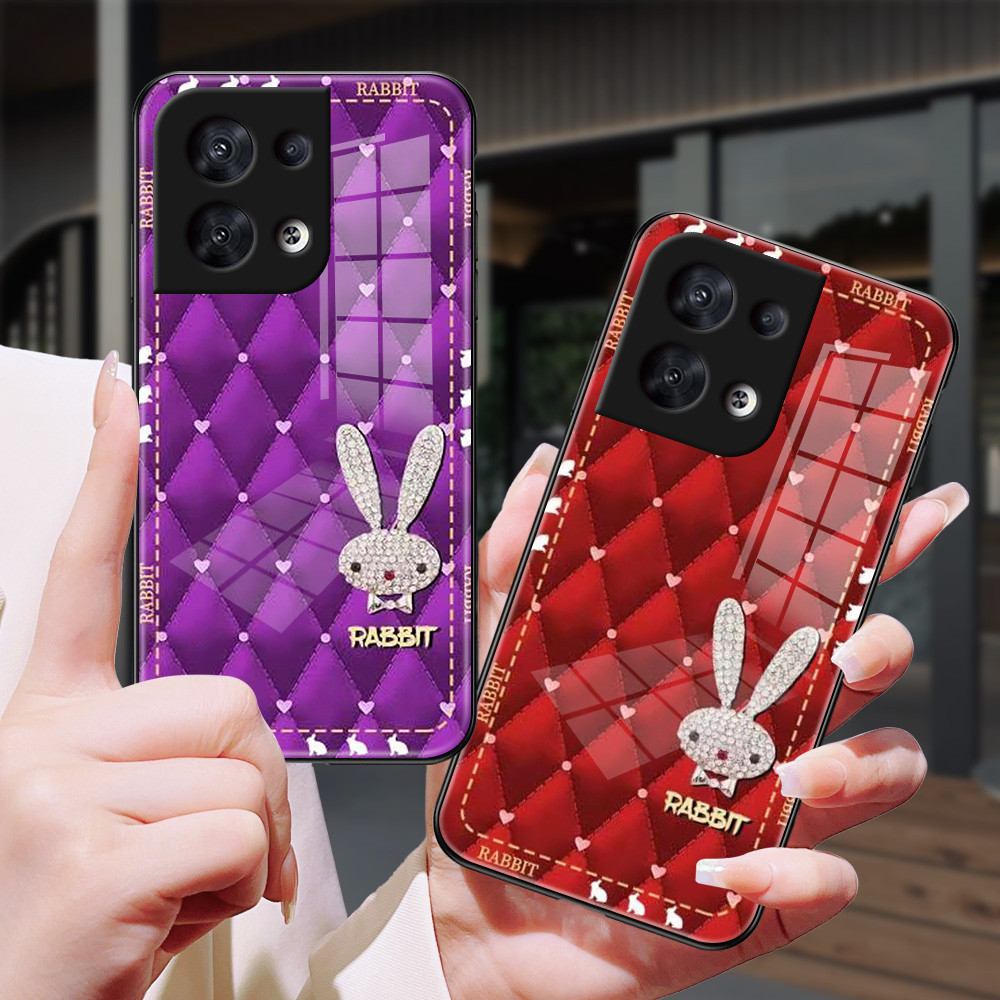 หูกระต่าย เคส กระจก OPPO reno 8 7z 8z 7 pro 7 6z 5 5z 5f 6 4F 3 2Z 2F Realme V13 C35 7 pro h3f1919