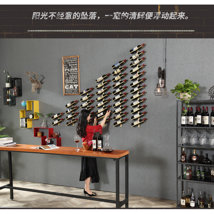 ชั้นวางไวน์ [แนวเฉียง] ยุโรป Cross-border Bar ติดผนังชั้นวาง โชว์ไวน์ ประดับ ตกแต่ง ร้านอาหาร บาร์ ห้องโชว์ขวดไวน์