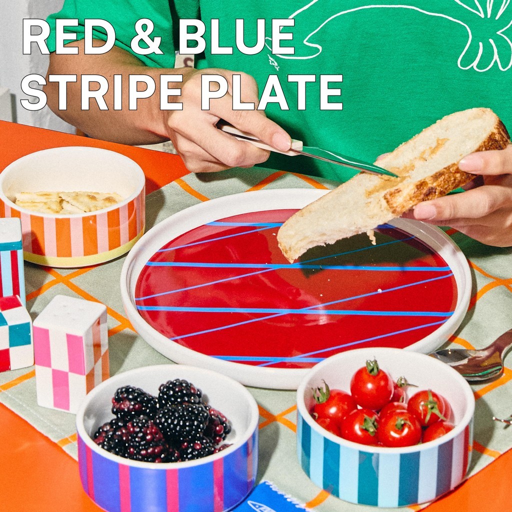 Sardine - จานเซรามิก Red & Blue Stripe Plate ขนาด 9 นิ้ว