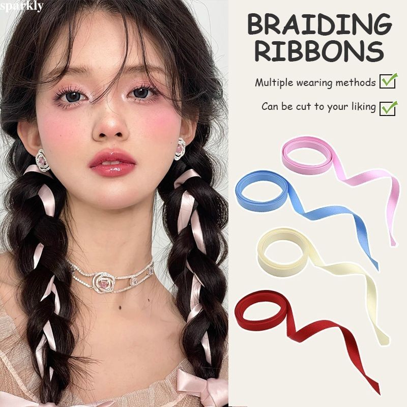 sparklyDouble Ponytail Braid Hair Ribbon Bow Ribbon Scarf เครื่องประดับผมเชือกผม