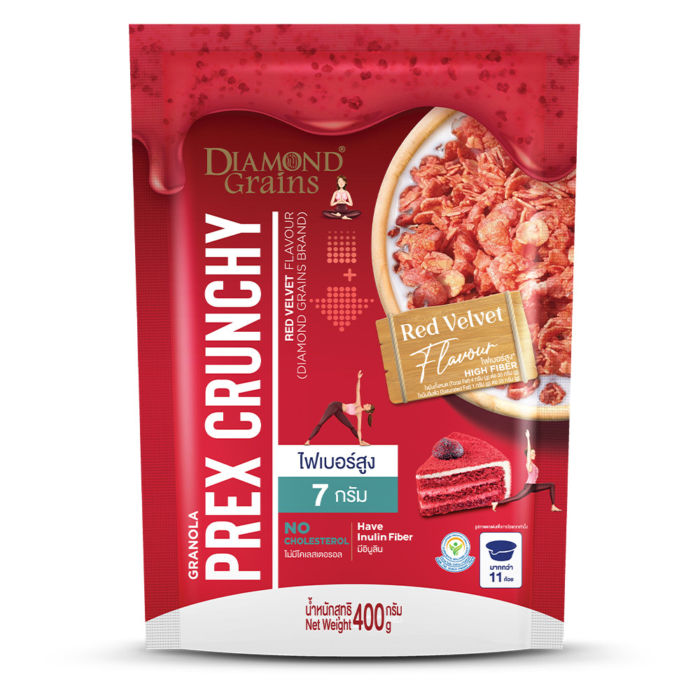 โปรเด็ด 🍁 ไดมอนเกรนส์กราโนล่าพรีกซ์เรดเวลเว็ต 400 กรัม 🍀 DIAMOND GRAINS GRANOLA PREX RED VELVET 400 