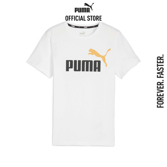 PUMA KIDS - เสื้อยืดคอกลมเด็กโต Essentials+ Two-Tone Logo Tee สีขาว - 58698535