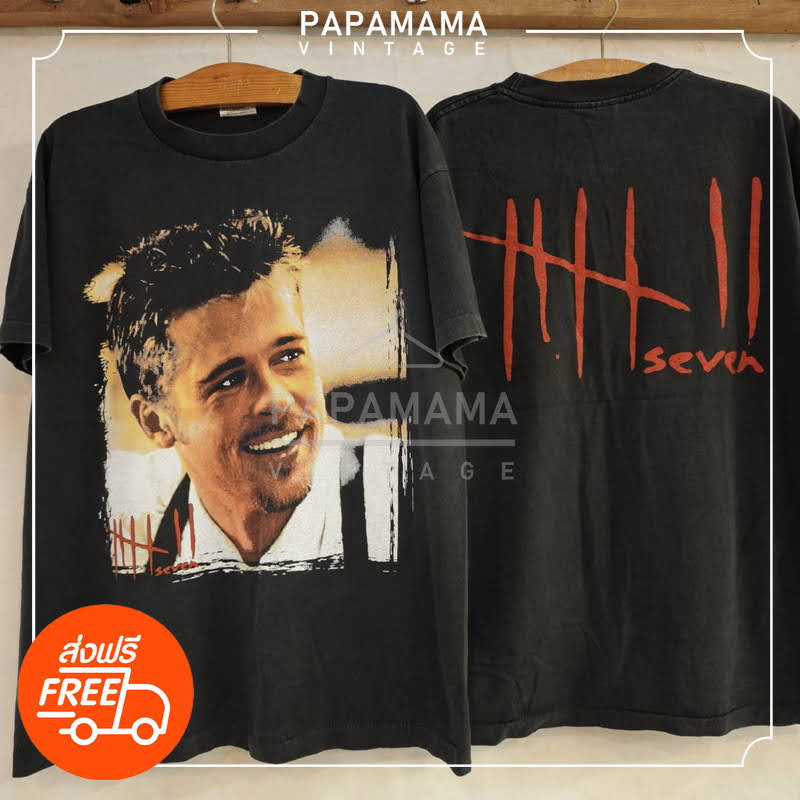 [ SE7EN ] SEVEN Legendary Movie BRAD PITT Bio Washed เสื้อวินเทจ เสื้อหนังตำนาน papamama vintage shi